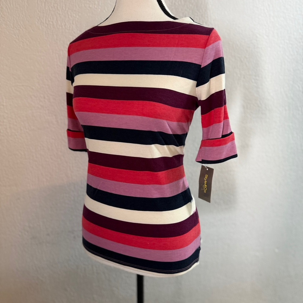 Style & Co. Women's Long Sleeve Striped Top - Red, Pink, White, Navy